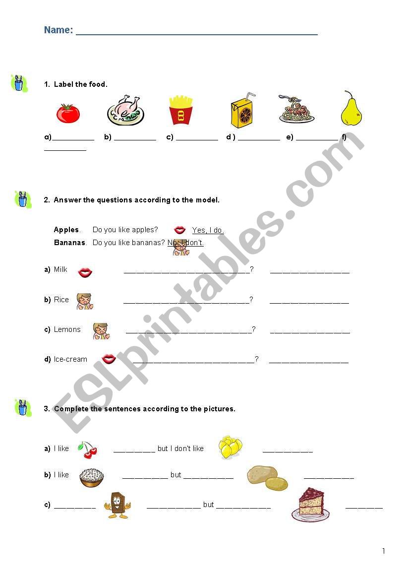 Food revision 1 worksheet