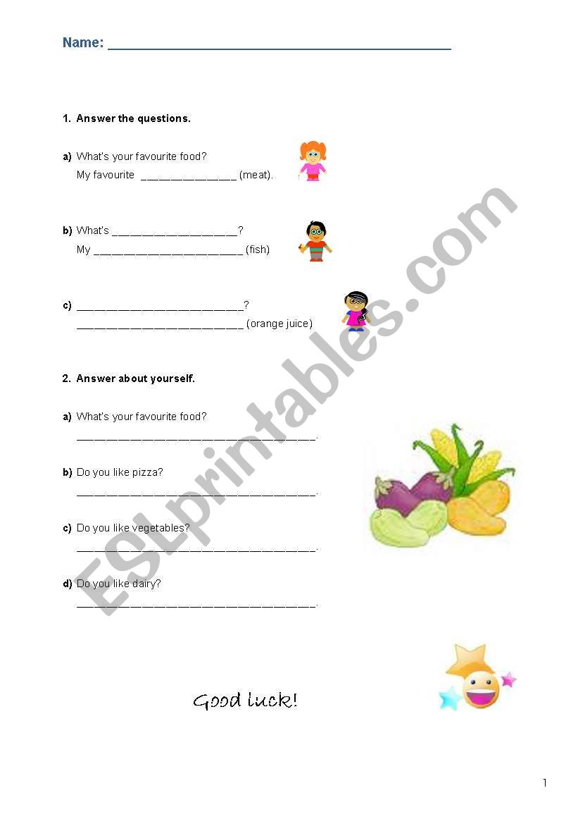 Food revision 2 worksheet