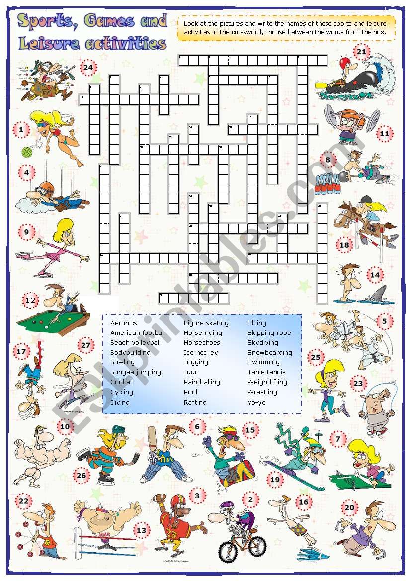 Sports, games and leisure activities: Crossword (1 of 3)