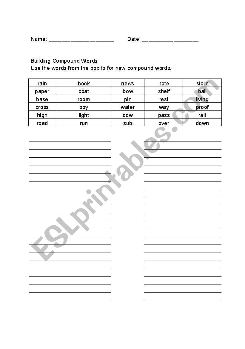Making Compound Words worksheet