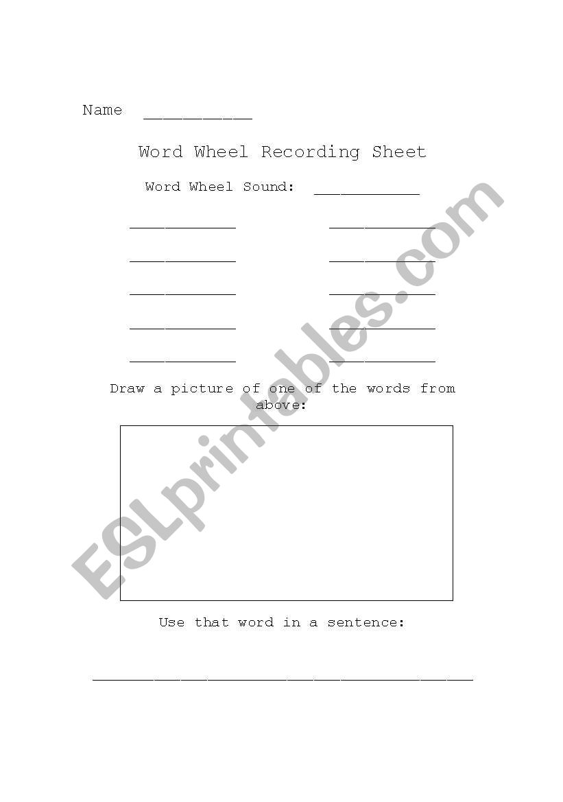 Word Wheel Recording Sheet worksheet
