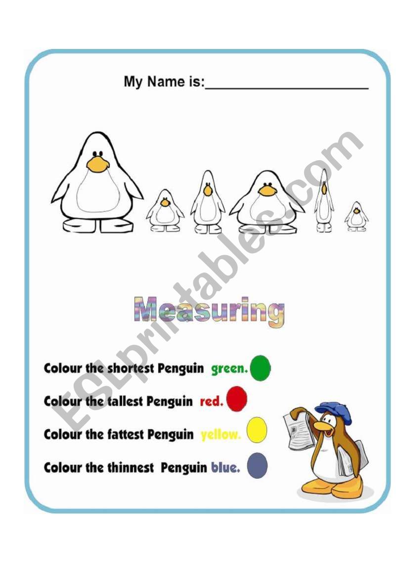 Measuring with Club Penguin worksheet