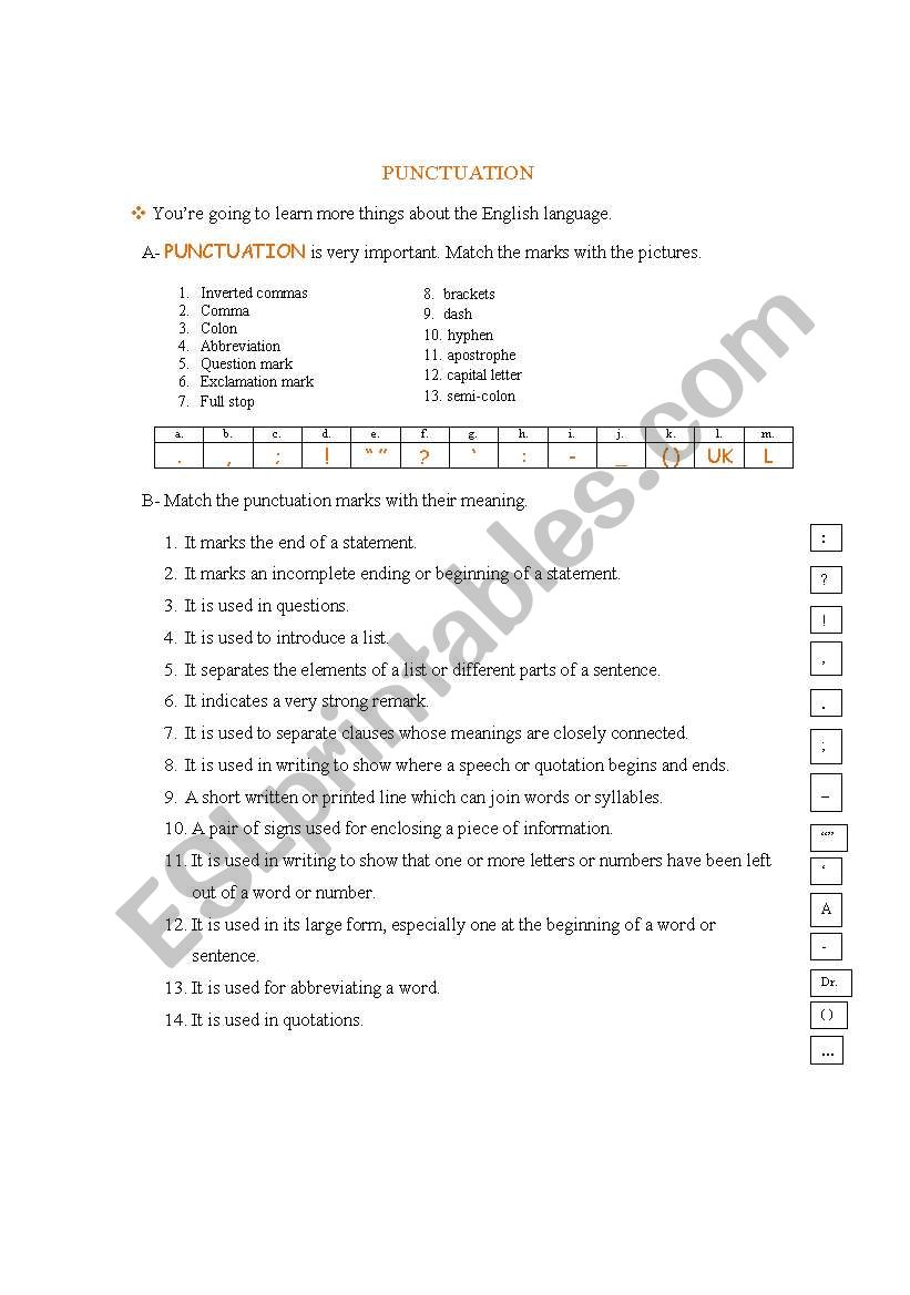 Punctuation worksheet