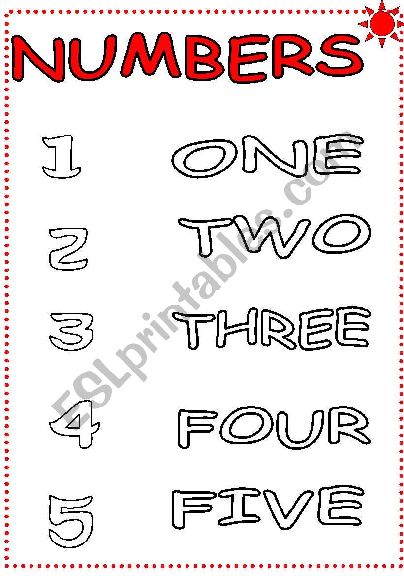 Colour the numbers (1-5) worksheet