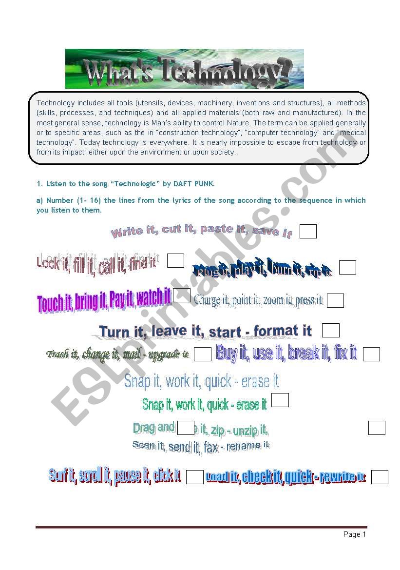 Technology worksheet