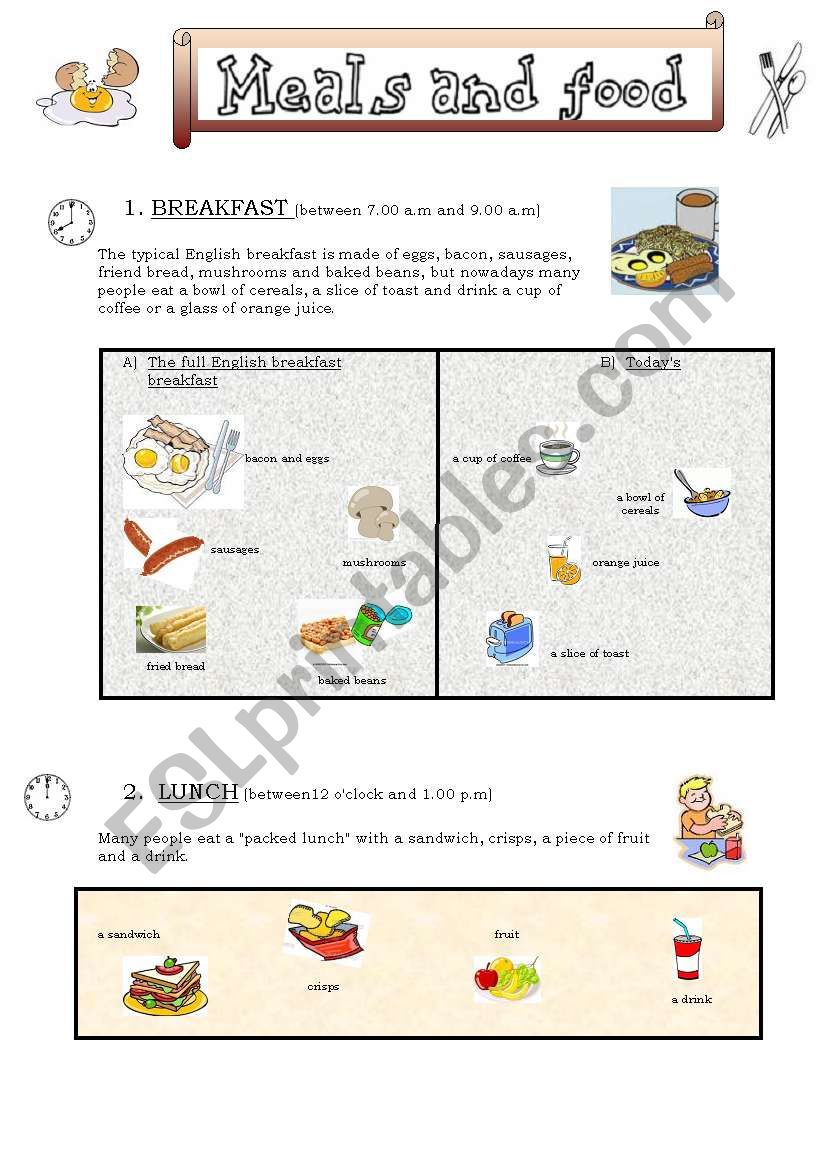 Meals and food worksheet