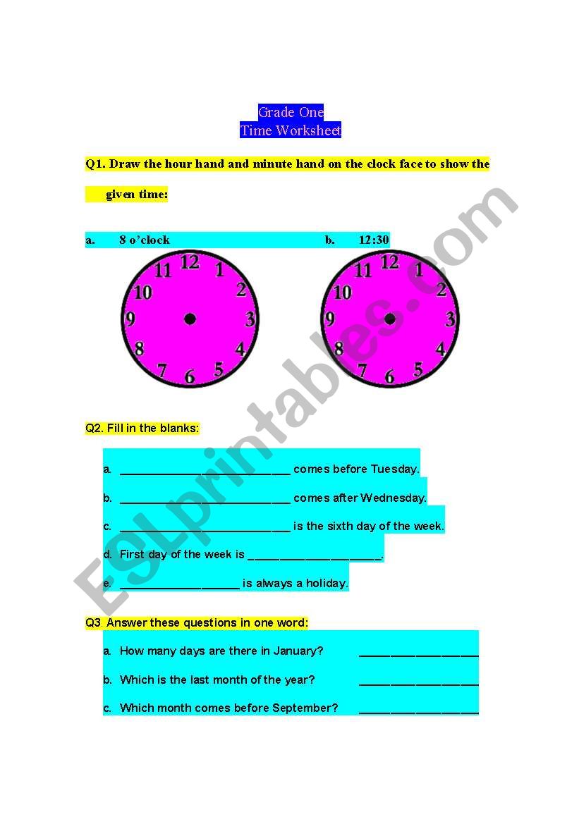 time worksheet worksheet