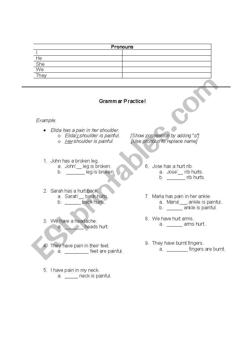 Pronouns and Possessives Practice