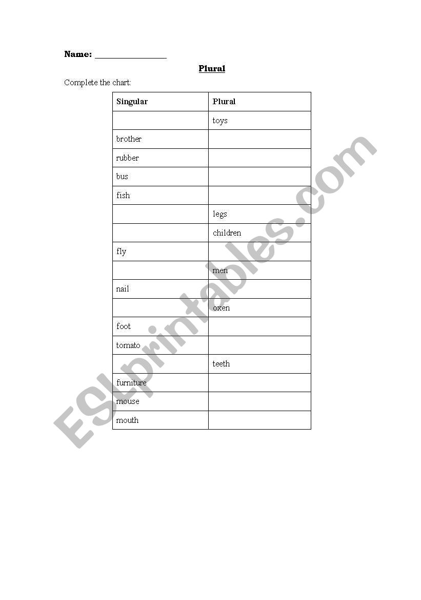 singular-plural worksheet