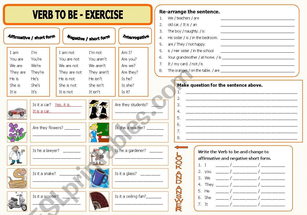 Verb To Be Affirmative Negative Interrogative ESL Worksheet By 