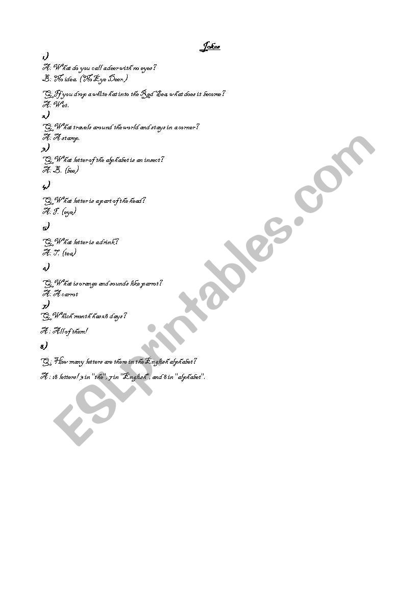 Jokes for beginners worksheet