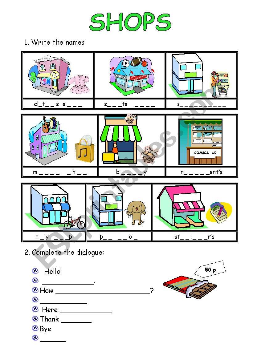 Shopping worksheet