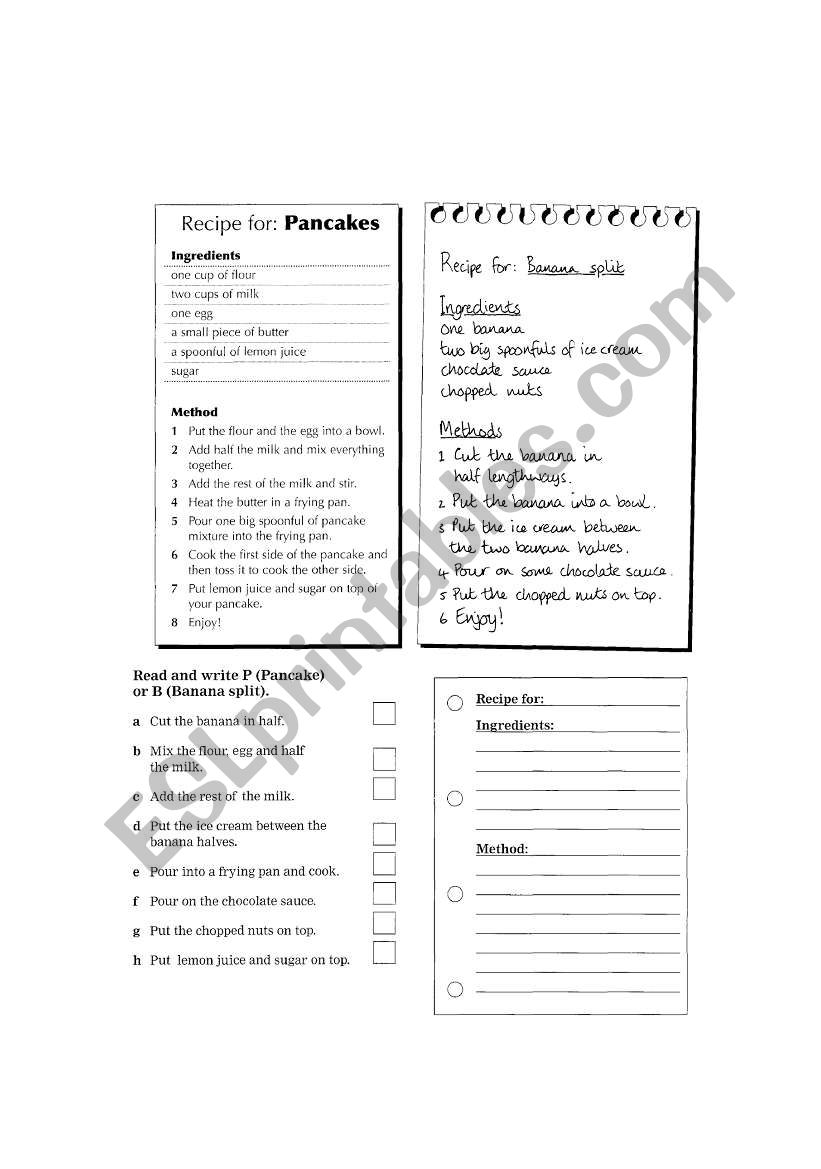 recipies worksheet