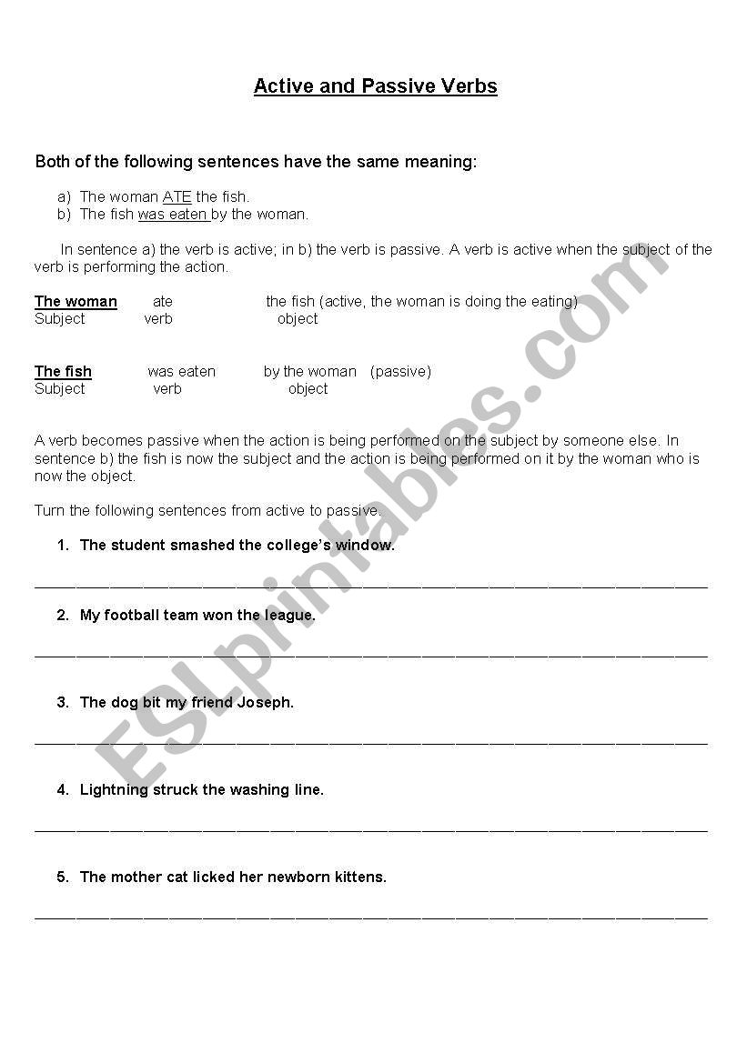 Active and Passive Verbs worksheet