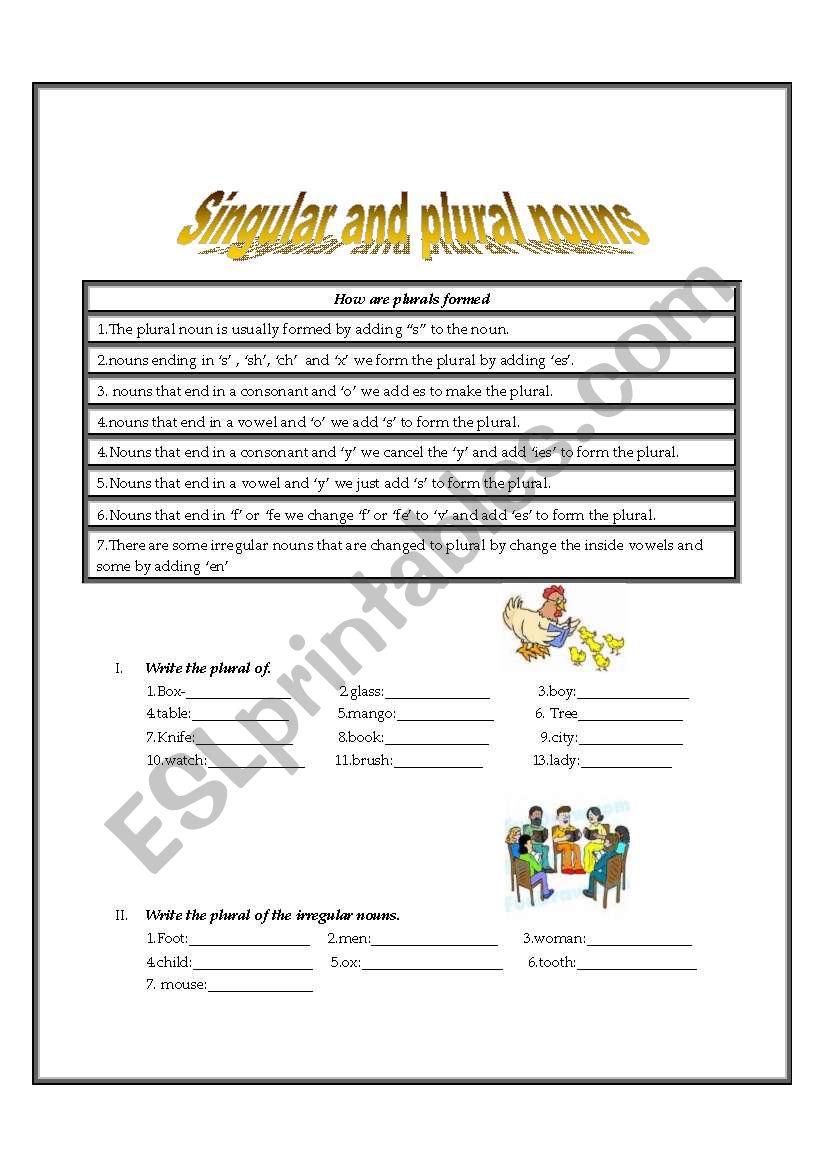 singular and plural worksheet