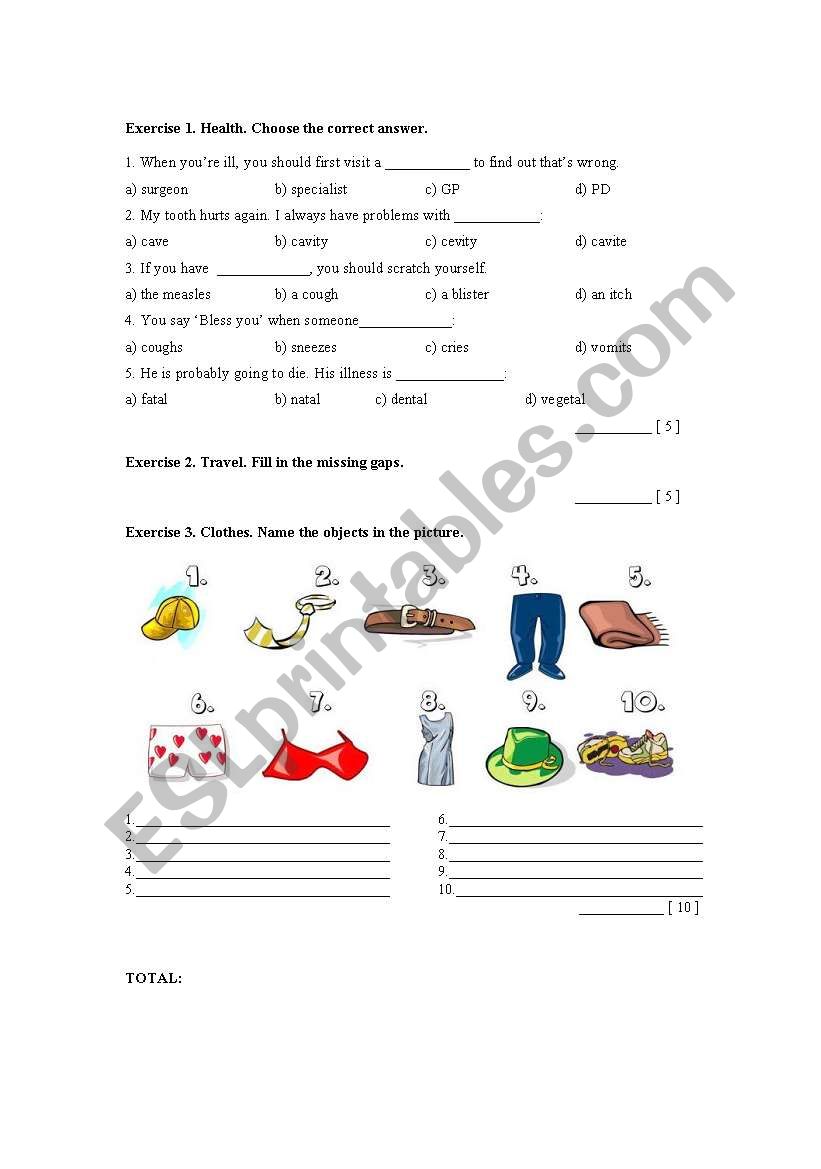 Vocabulary MIX - Health Travel Clothes