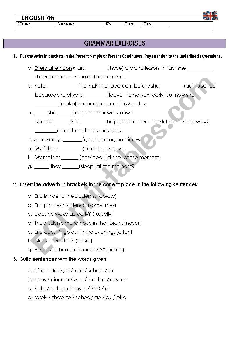 Present Simple, Present Continuous, Adv of  frequency