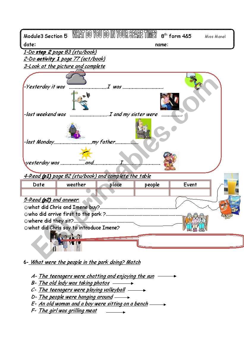 How Do You Spend Your Spare Time Activities Esl Worksheet By Miss Manal
