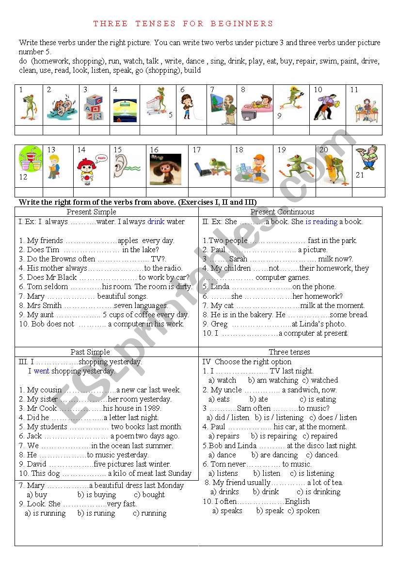 Three Tenses For Beginners worksheet