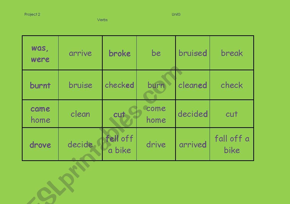 Verb domino worksheet