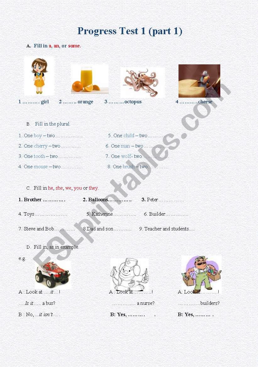 Progress Test 1 ( part 1) worksheet