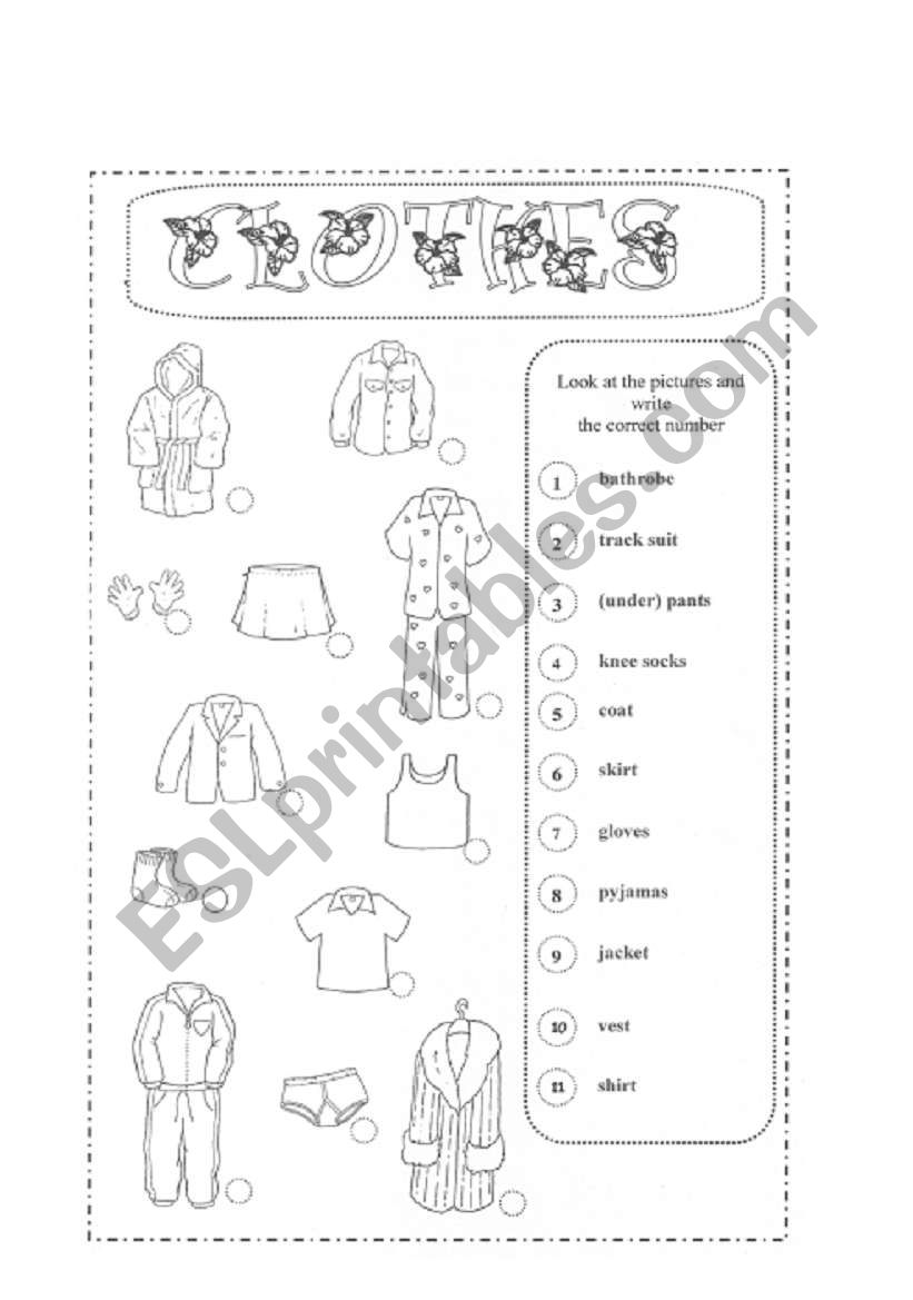 Clothes worksheet