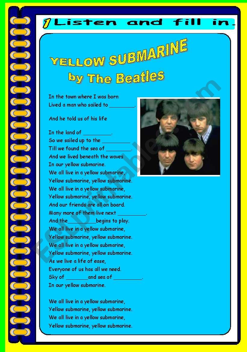 SONG YELLOW SUBMARIME worksheet