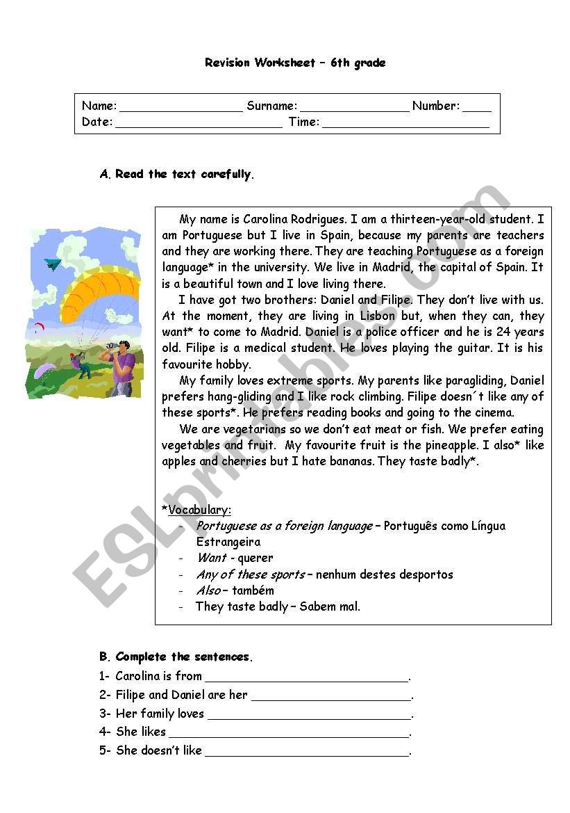 6th grade revision worksheet worksheet