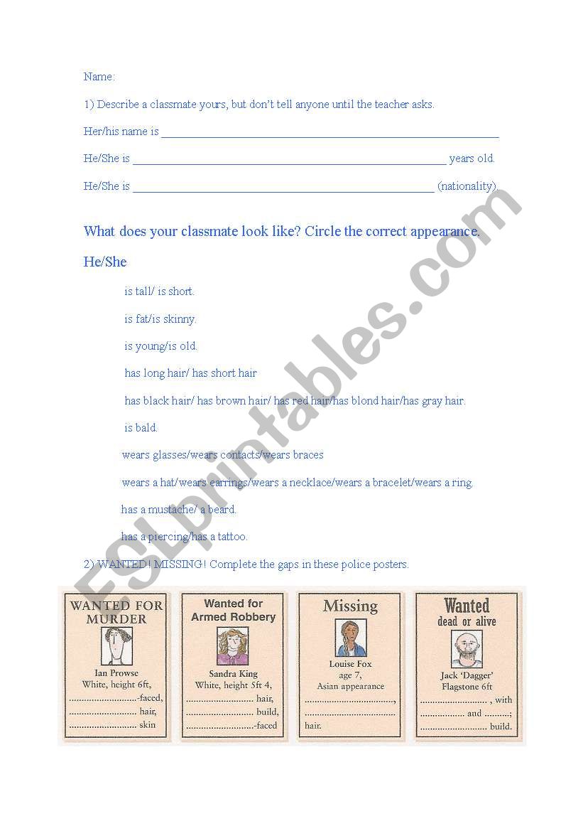 Describing people worksheet