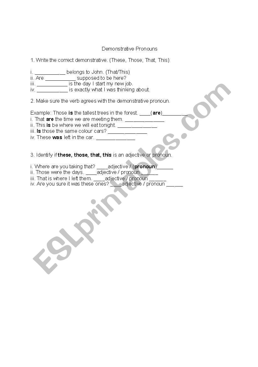 demonstrative pronouns worksheet