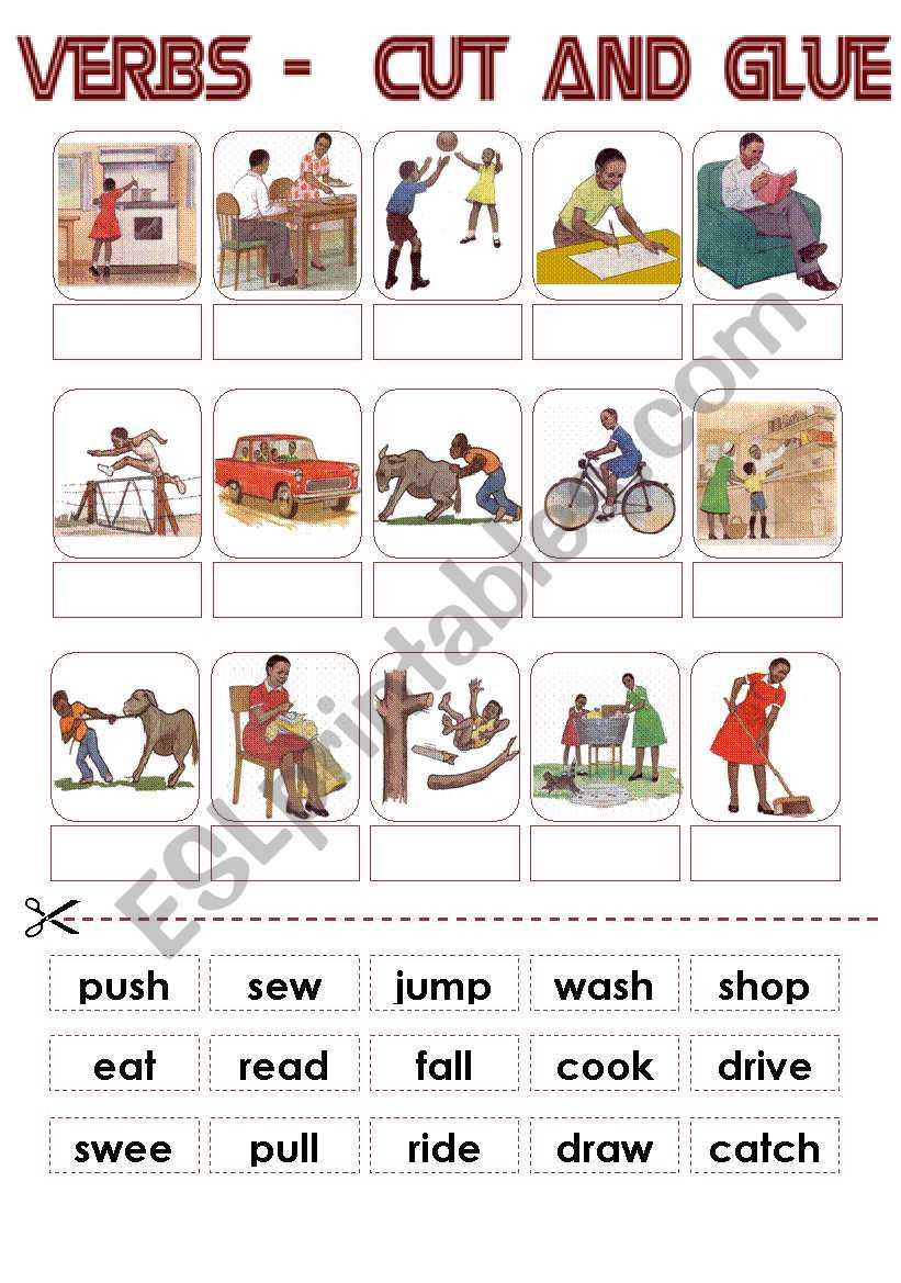 Simple Verbs - Cut and Glue worksheet