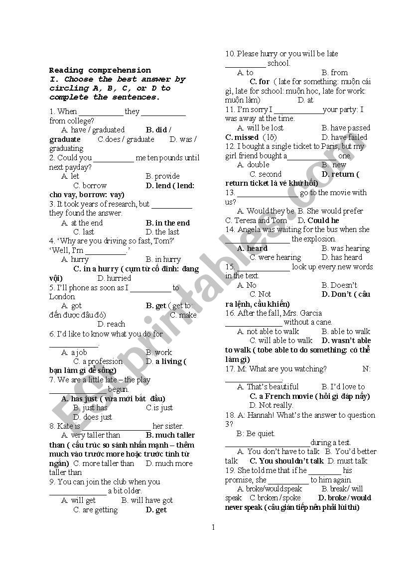 English writing test  worksheet