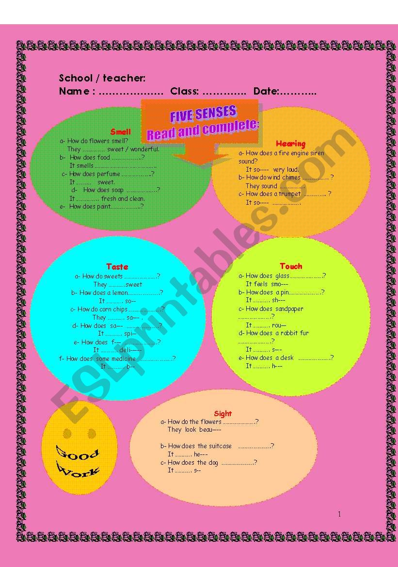 The five senses  worksheet