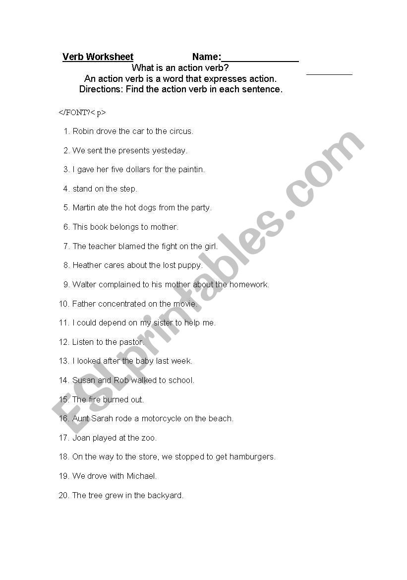 Verbs worksheet worksheet