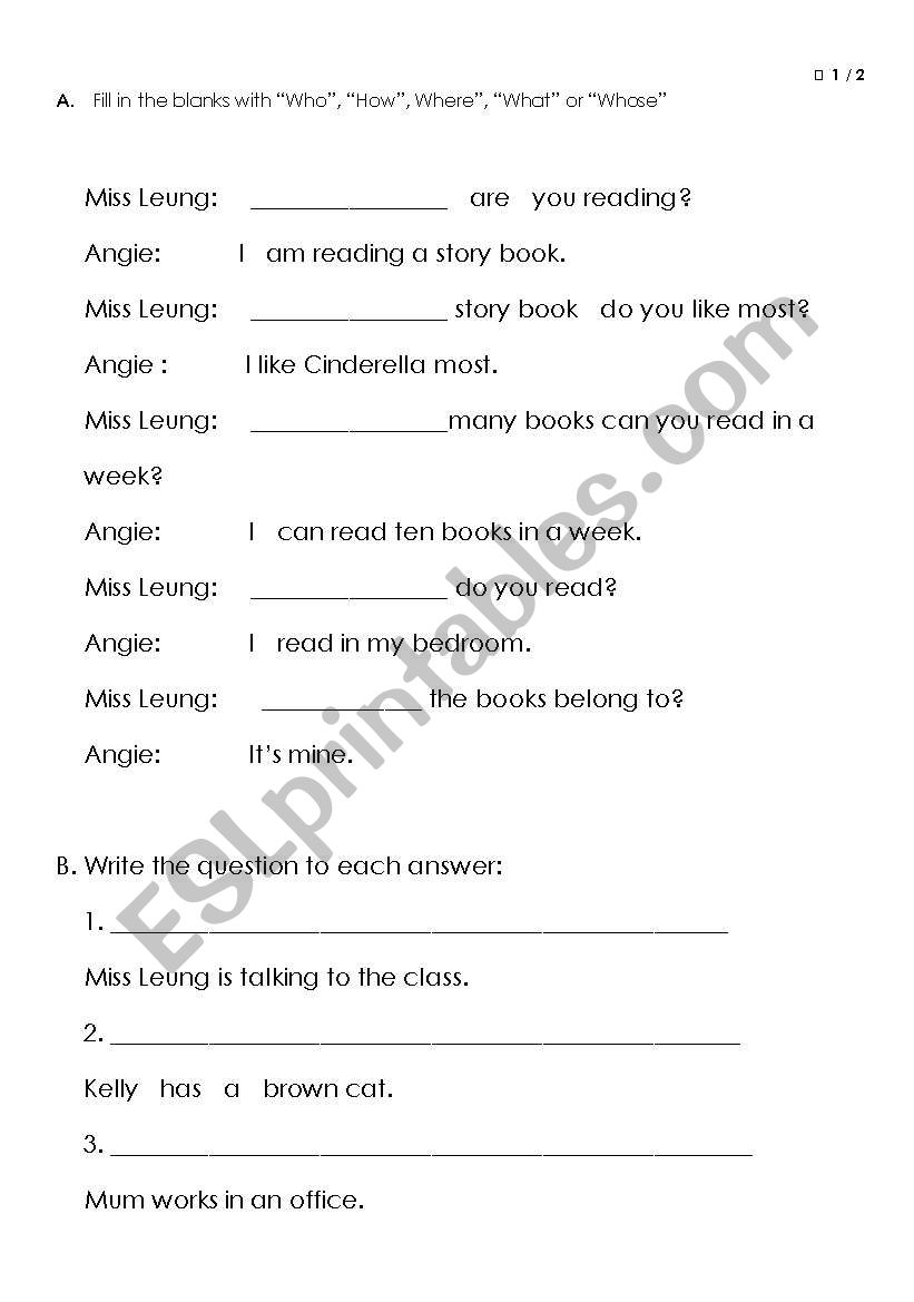 Question words worksheet