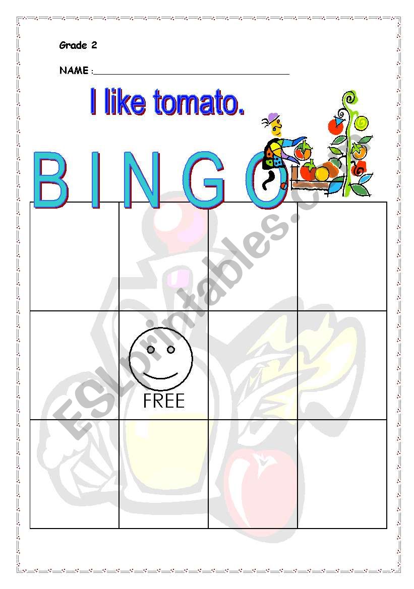 VEGETABLE BINGO worksheet