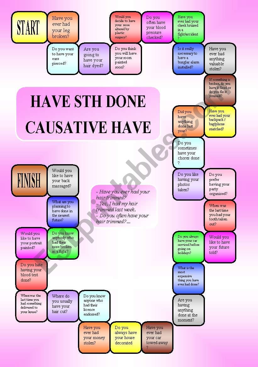Have sth done (causative have) - a boardgame (editable,B/W)