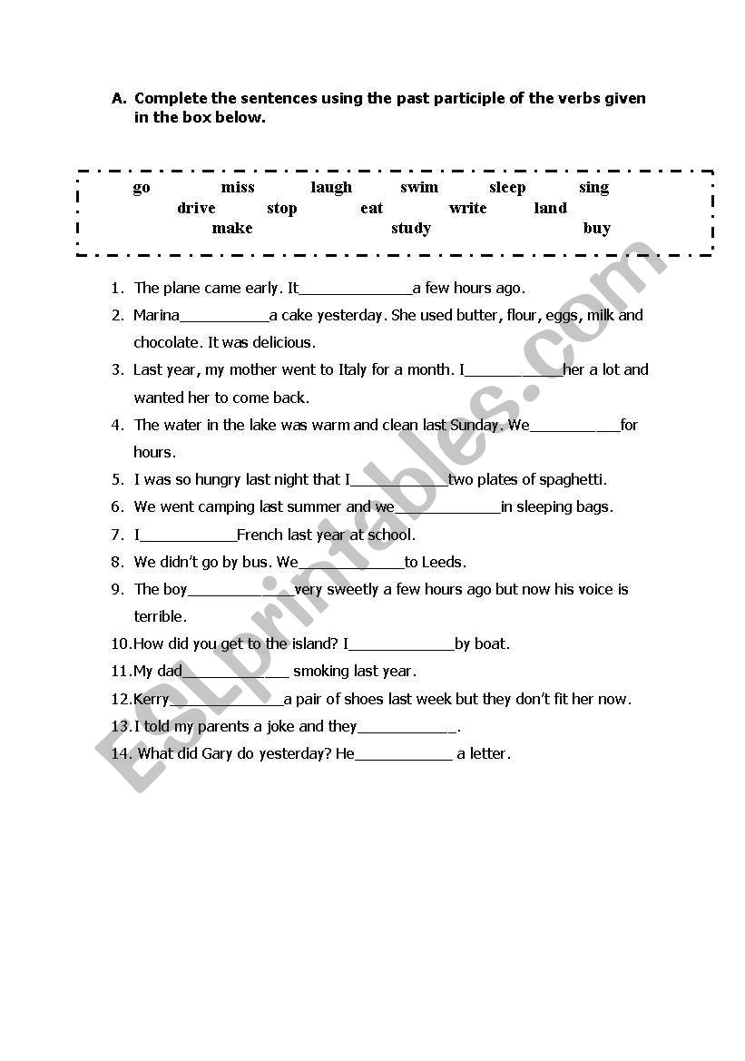 past tense worksheet