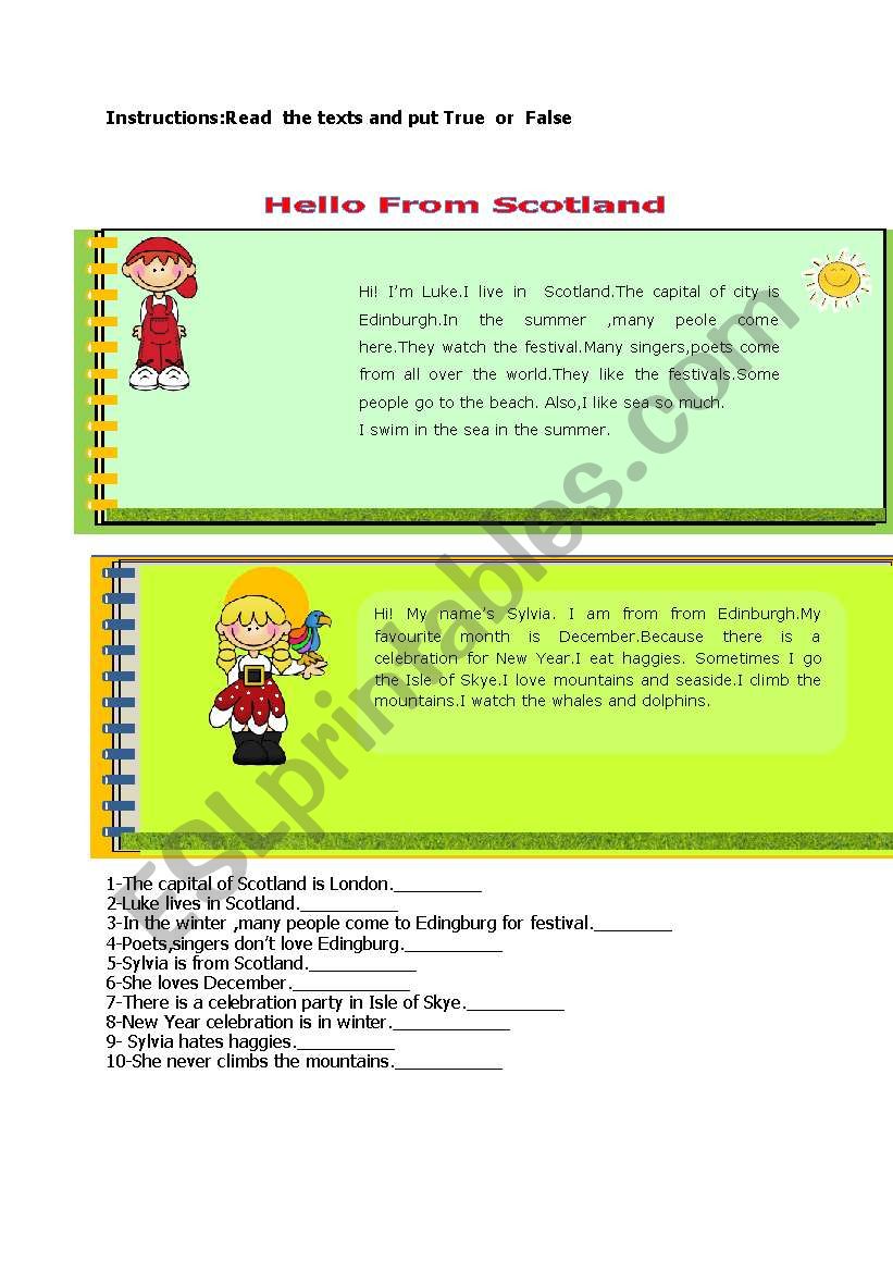 HELLO FROM SCOTLAND worksheet