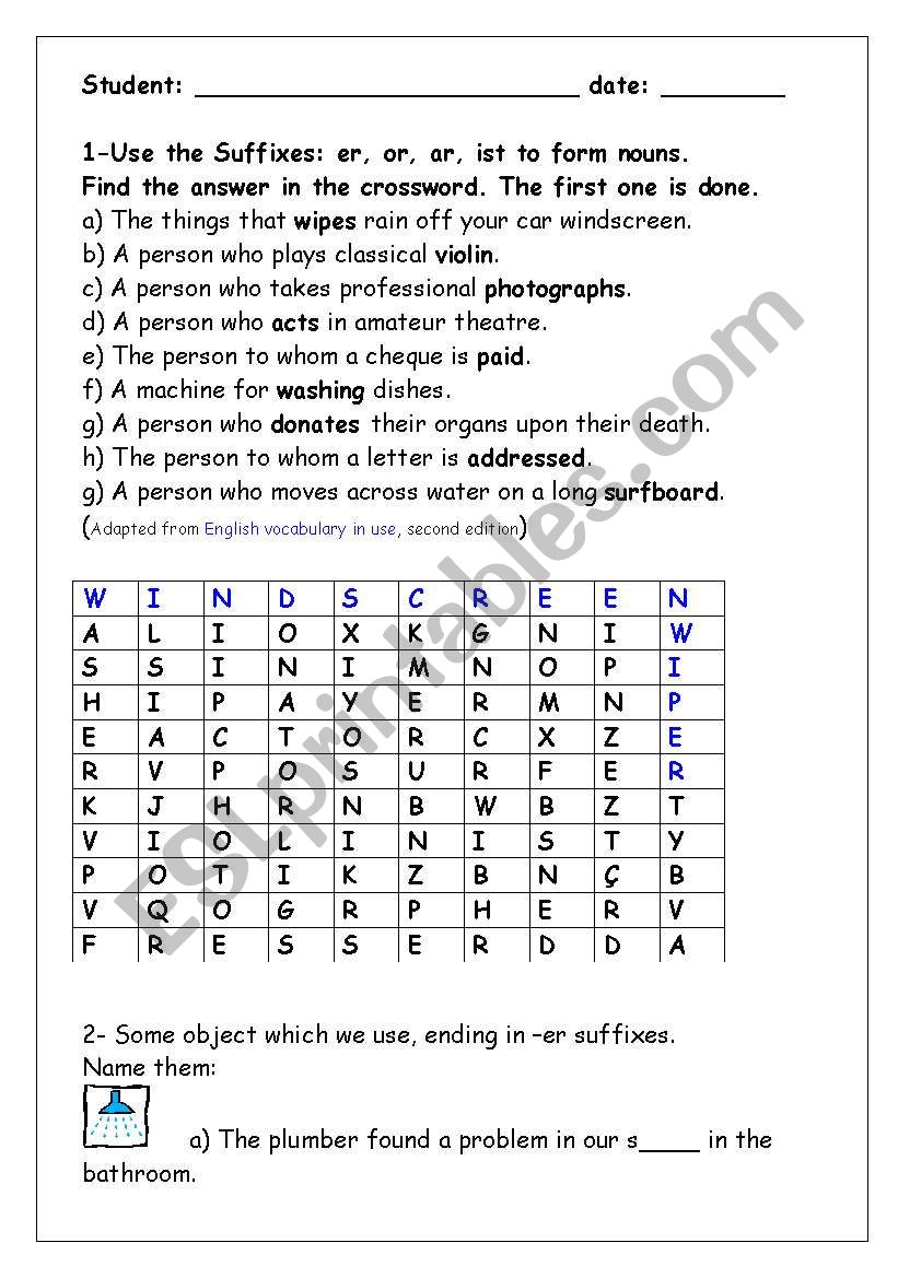 suffixes worksheet