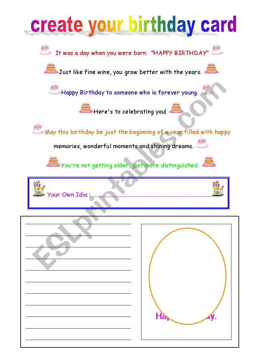 birthday card worksheet