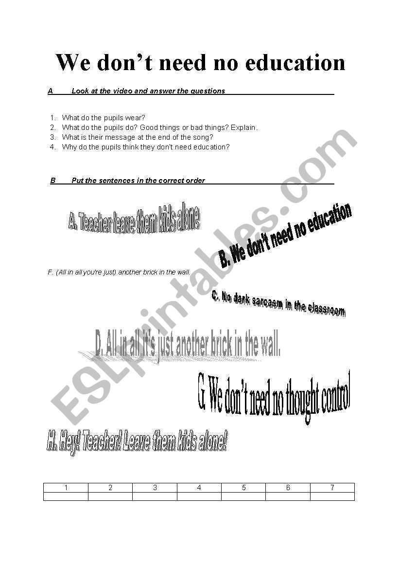 English worksheets we don t need no education 