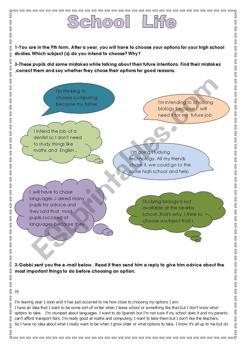 School Life worksheet