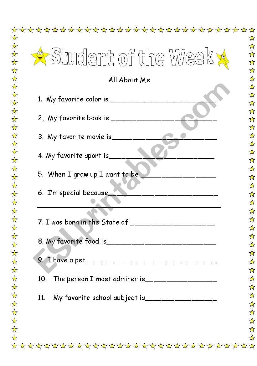 Student of the Week- All About Me
