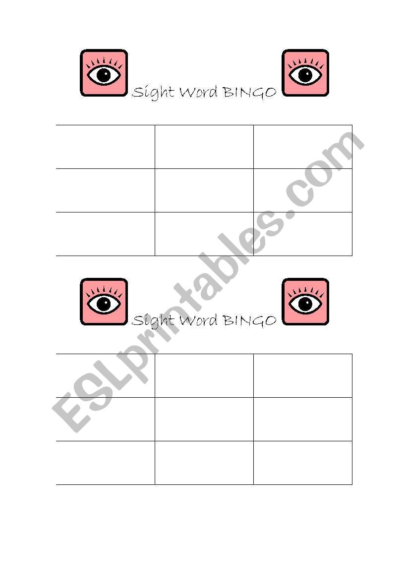 Sight Word Bingo Template worksheet
