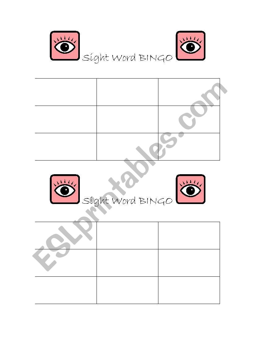 Sight Word Bingo Template worksheet