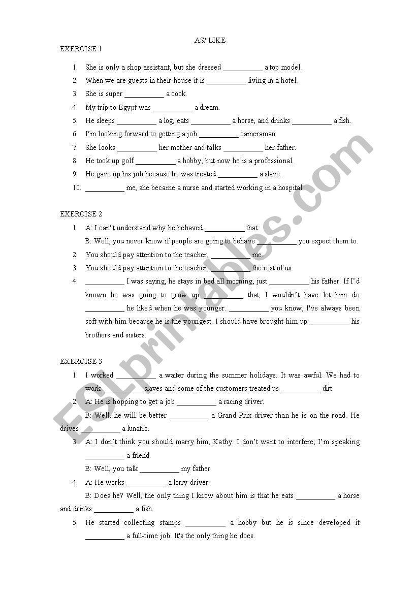 AS/ LIKE worksheet