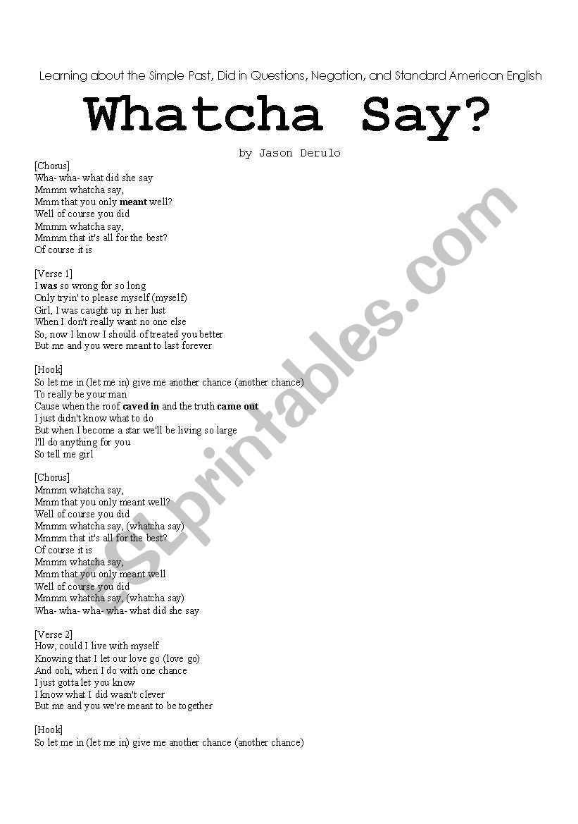 Whatcha Say? worksheet