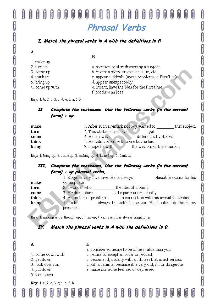 Phrasal Verbs worksheet