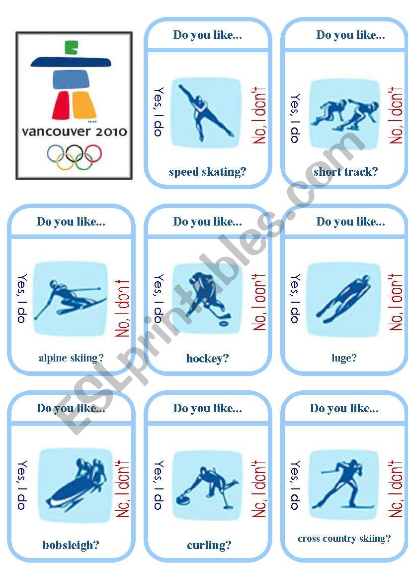 Canada Olympics Game Cards worksheet